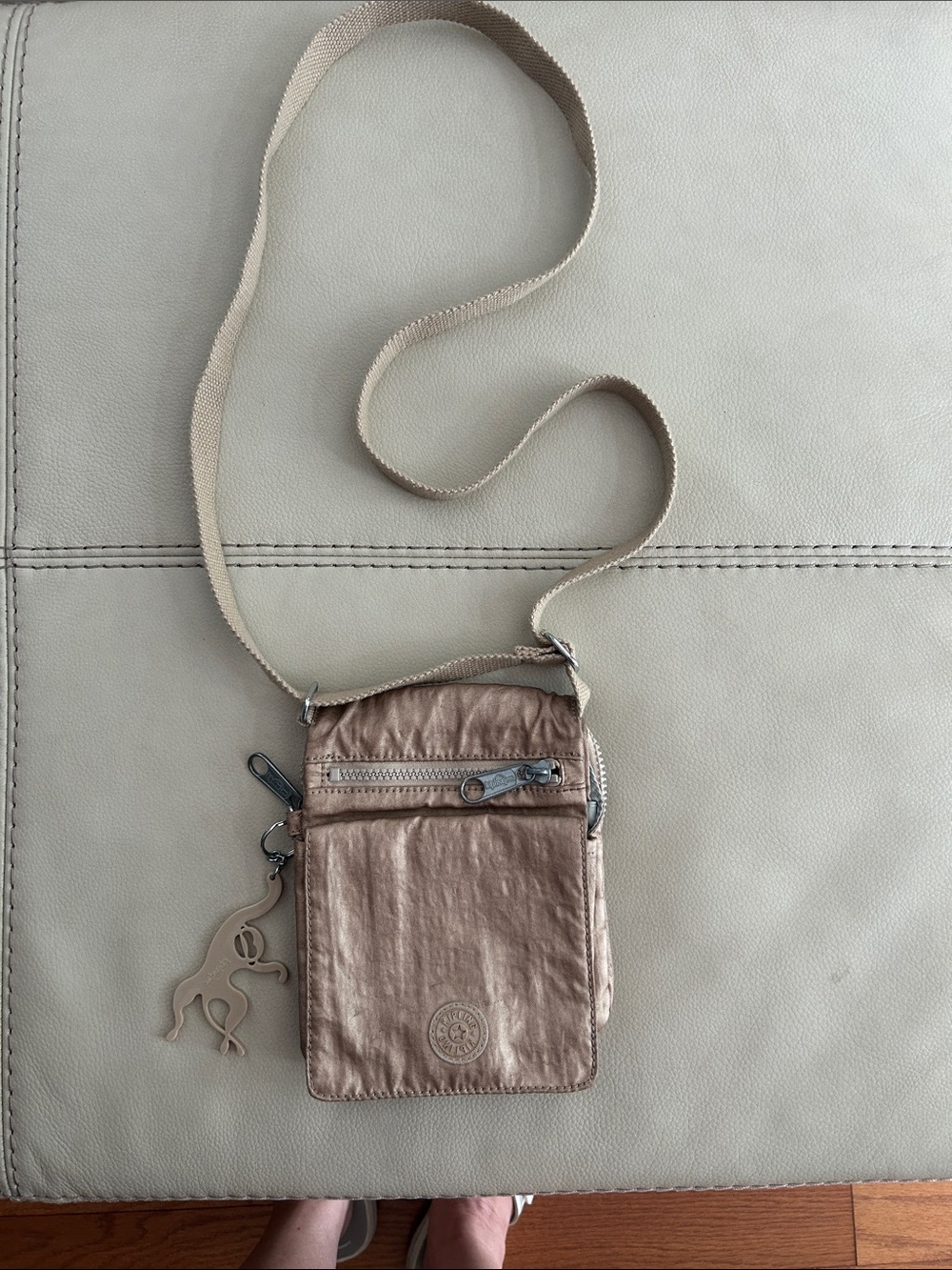 Kipling Small  Metallic Beige Crossbody  with Charm